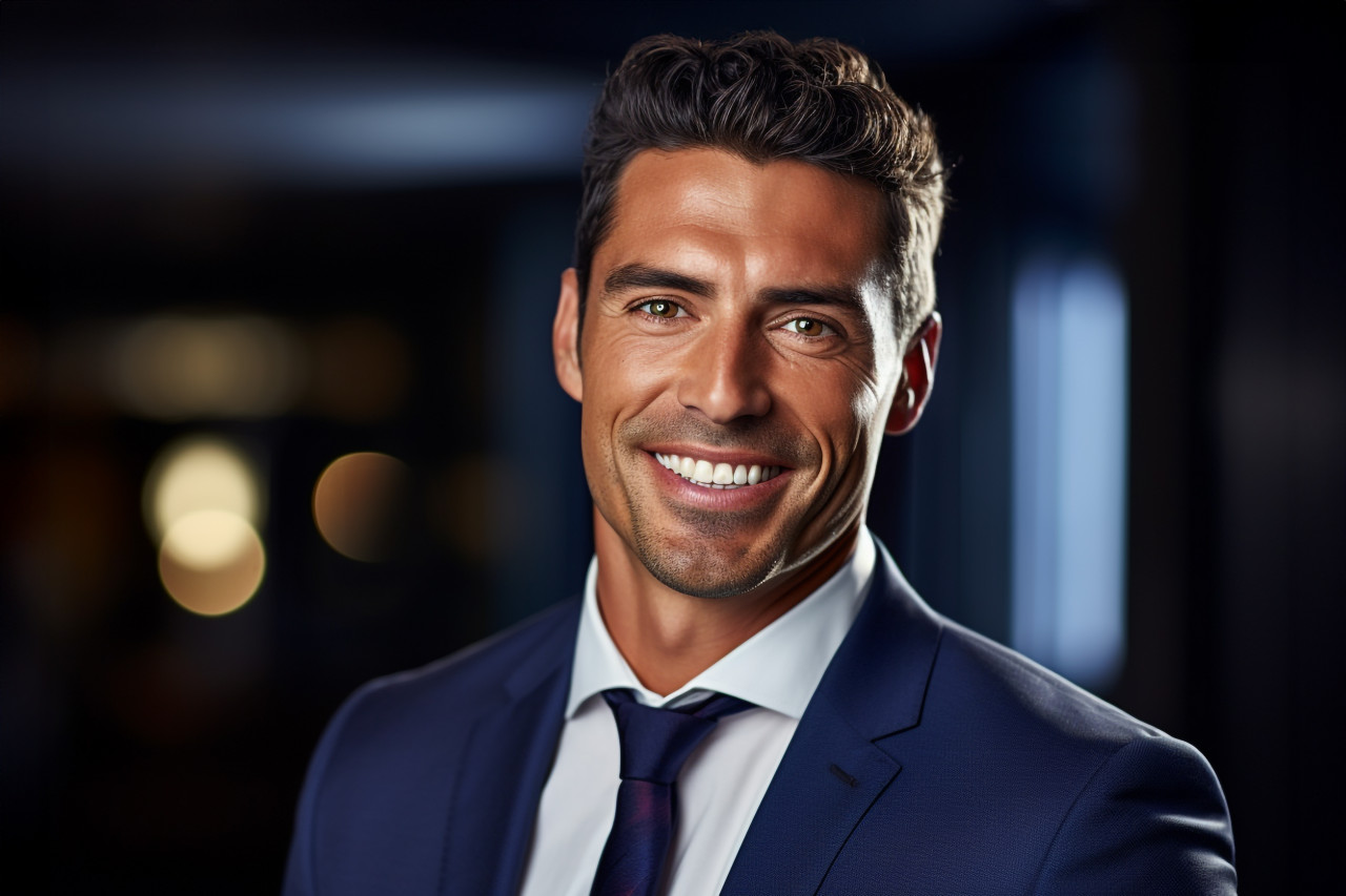 A picture of a goodlooking businessman smiling and looking sure of himself