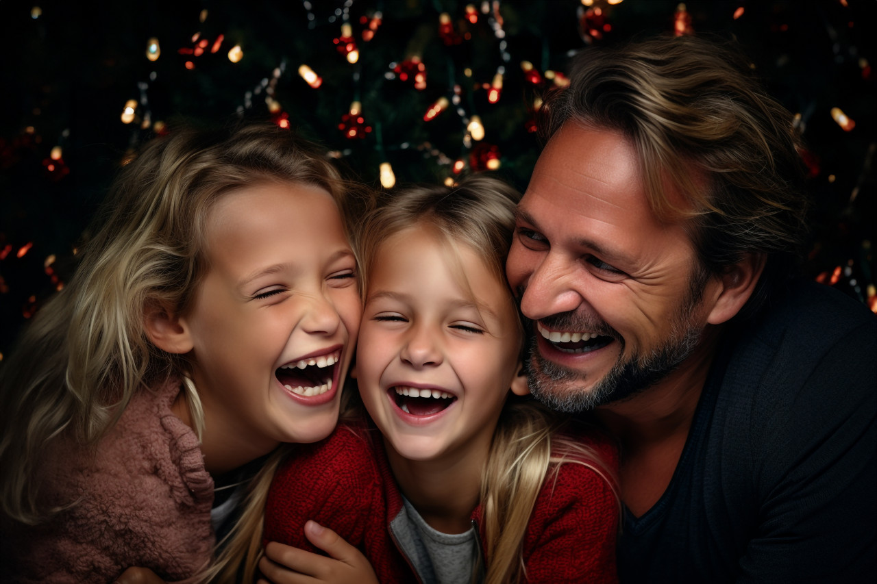 A photo of a happy family celebrating christmas together