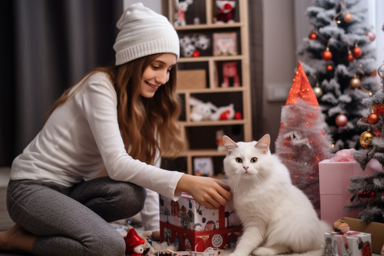 A photo of a mom and daughter having fun decorating the living room for christmas