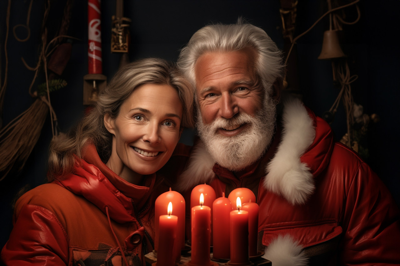 A picture of a man and woman who are prepared for christmas