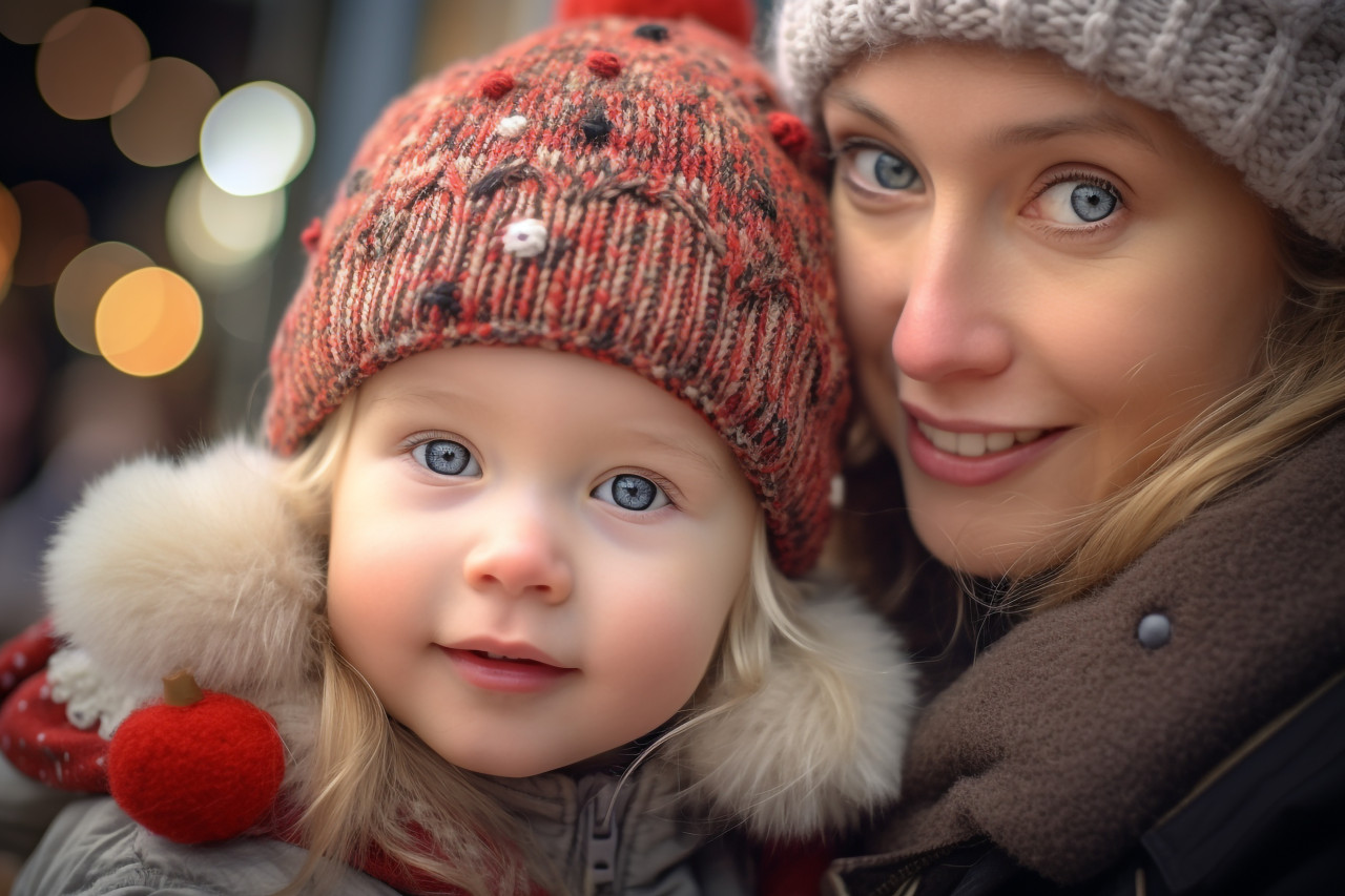 Picture of a young girl and her mother at a christmas market