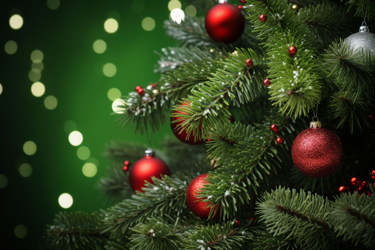 A picture of a christmas scene with a christmas tree and decorations