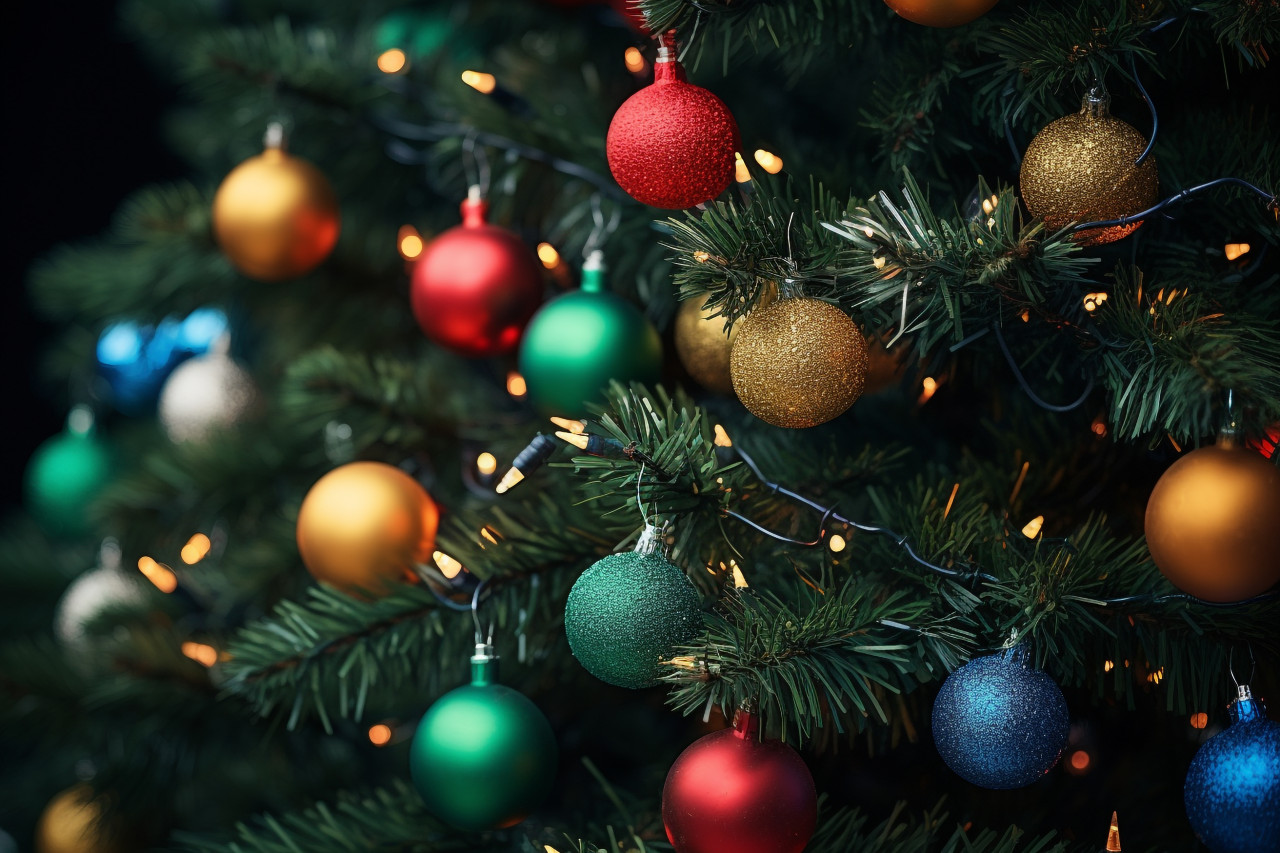 A picture of a christmas tree in the background