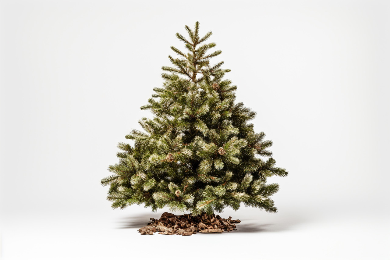 A picture of a pretty christmas tree with no other things around it, on a plain white background
