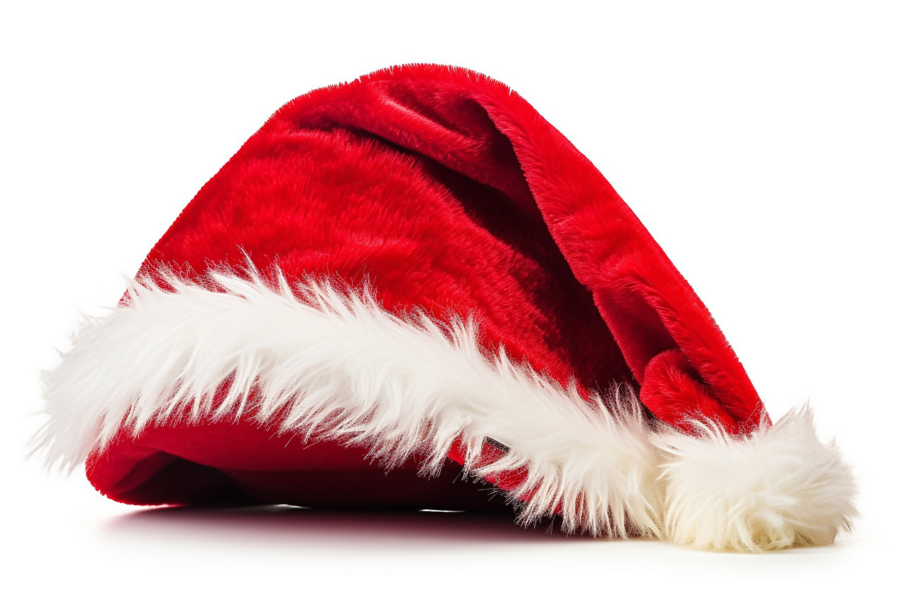 A picture of santas red hat by itself on a white background