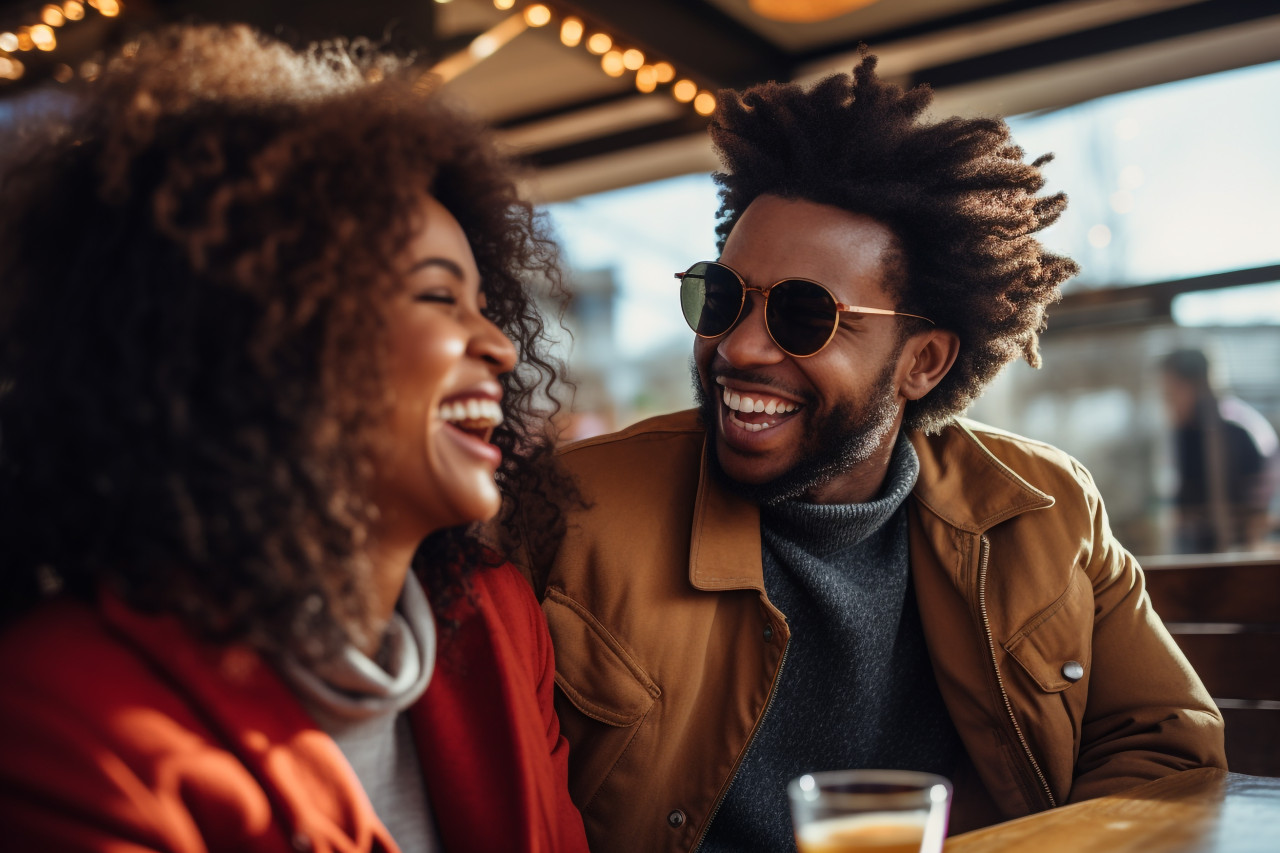 A picture of a black couple on a date at a restaurant, festivals and occasions anniversary image