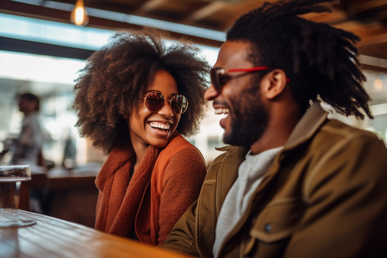 A picture of a black couple on a date at a restaurant, festivals and occasions anniversary image