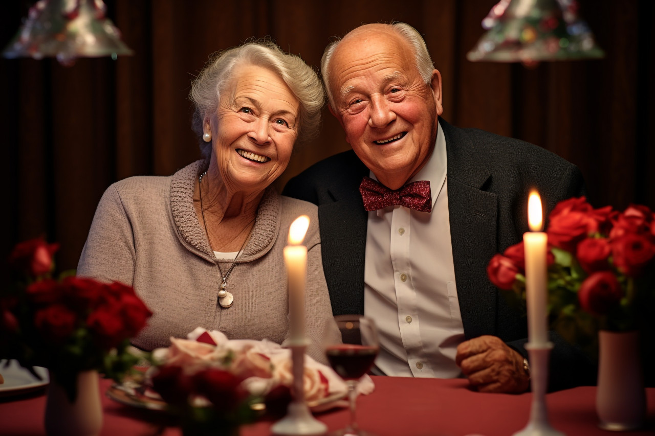 A picture of an old couple who are happy and celebrating their wedding anniversary, festivals and occasions anniversary image