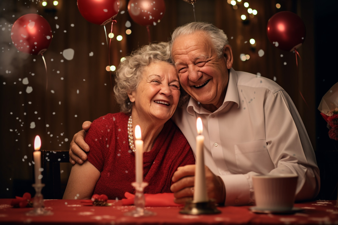 A picture of an old couple who are happy and celebrating their wedding anniversary, festivals and occasions anniversary image