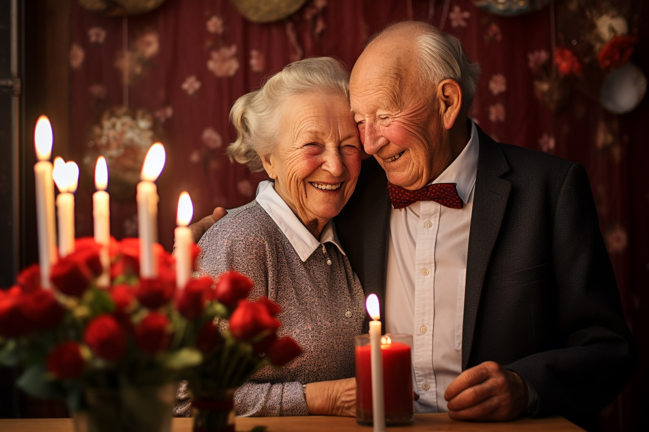 A picture of an old couple who are happy and celebrating their wedding anniversary, festivals and occasions anniversary image