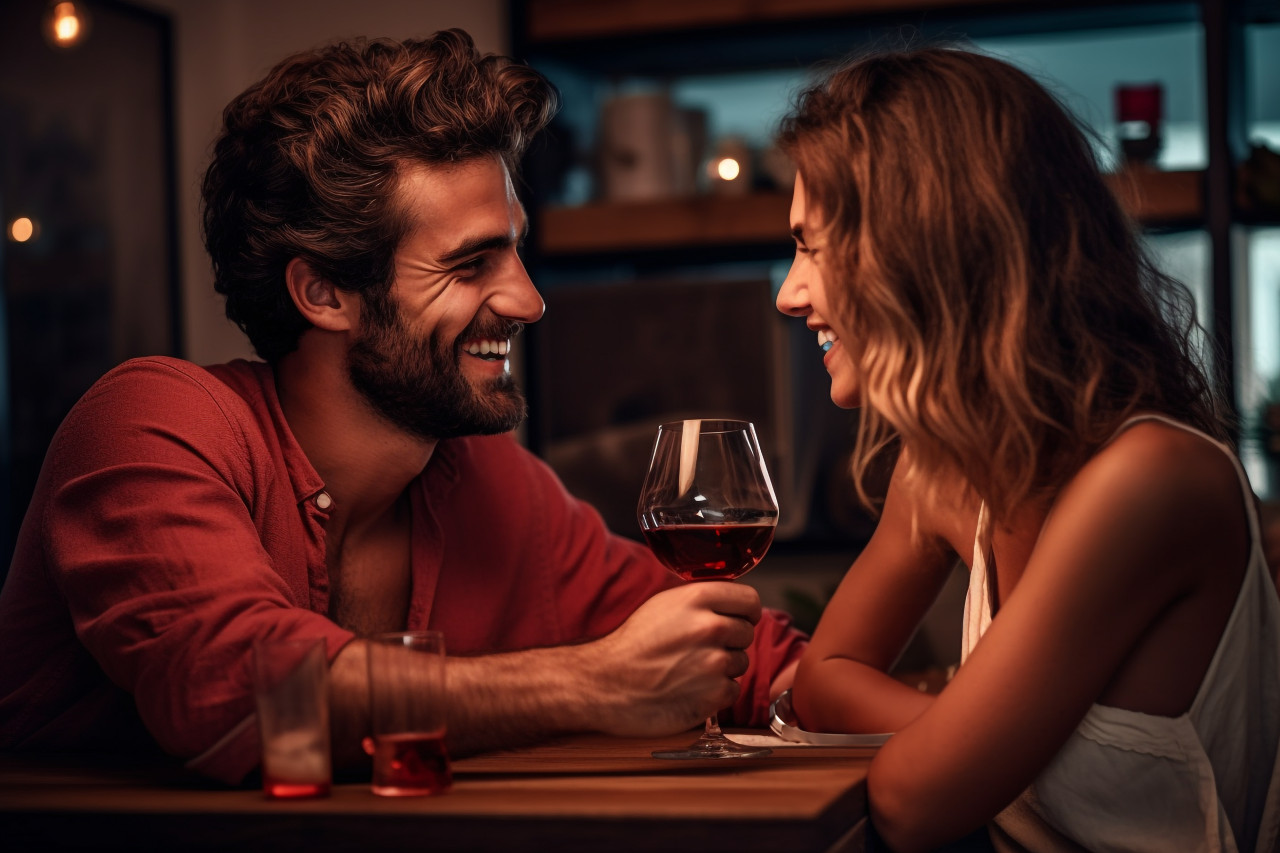 A picture of two people in love eating dinner together at their house, food and drink at home image