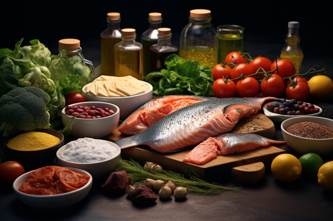 A picture of healthy food that helps you build muscle and lose weight, food and drink at home photo