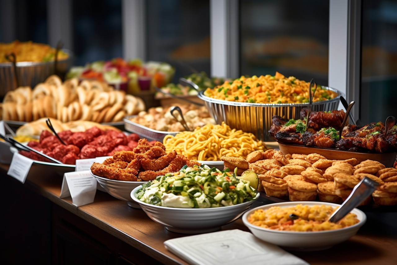 A picture of a table full of food that was ordered to go or delivered, food and drink at home photo