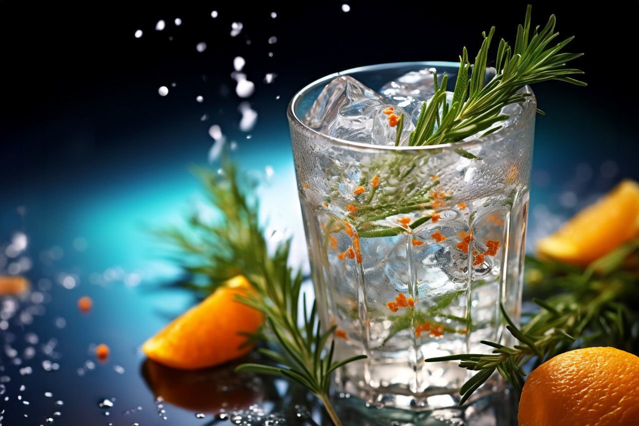 A picture of sparkling water with orange, food and drink at home photo