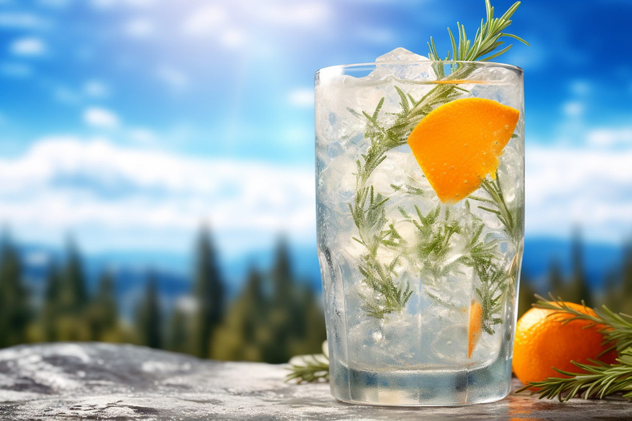 A picture of sparkling water with orange, food and drink at home photo