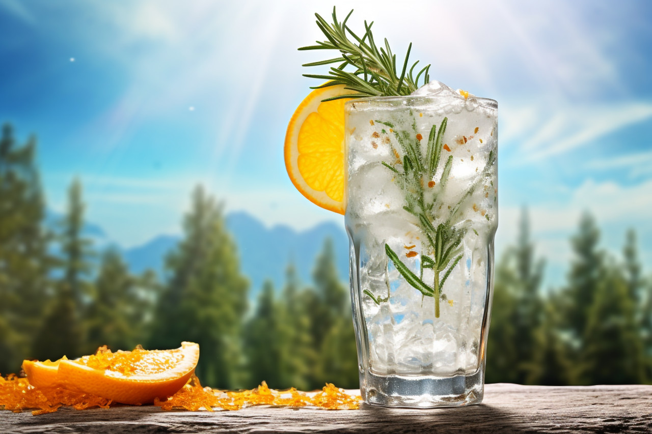 A picture of sparkling water with orange, food and drink at home image