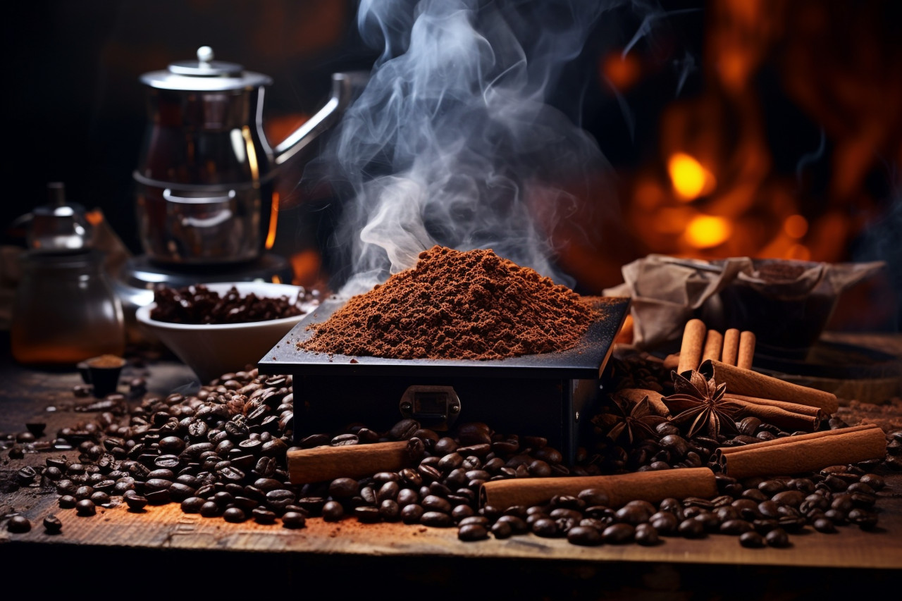 A picture of roasted coffee beans being mixed together, food and drink at home photo