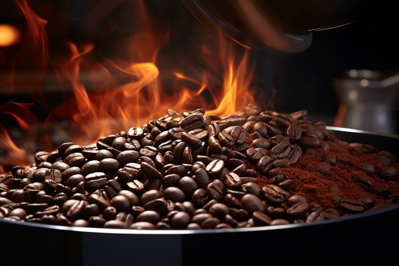 A picture of roasted coffee beans being mixed together, food and drink at home photo