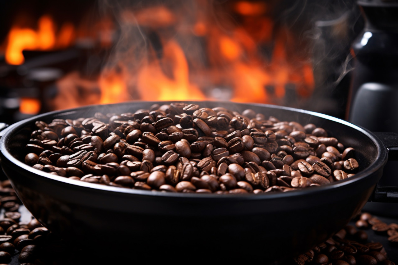 A picture of roasted coffee beans being mixed together, food and drink at home photo