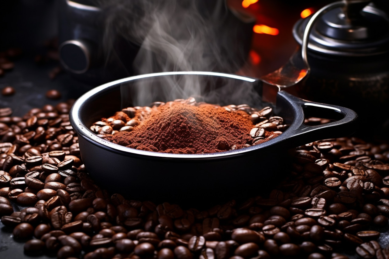 A picture of roasted coffee beans being mixed together, food and drink at home photo