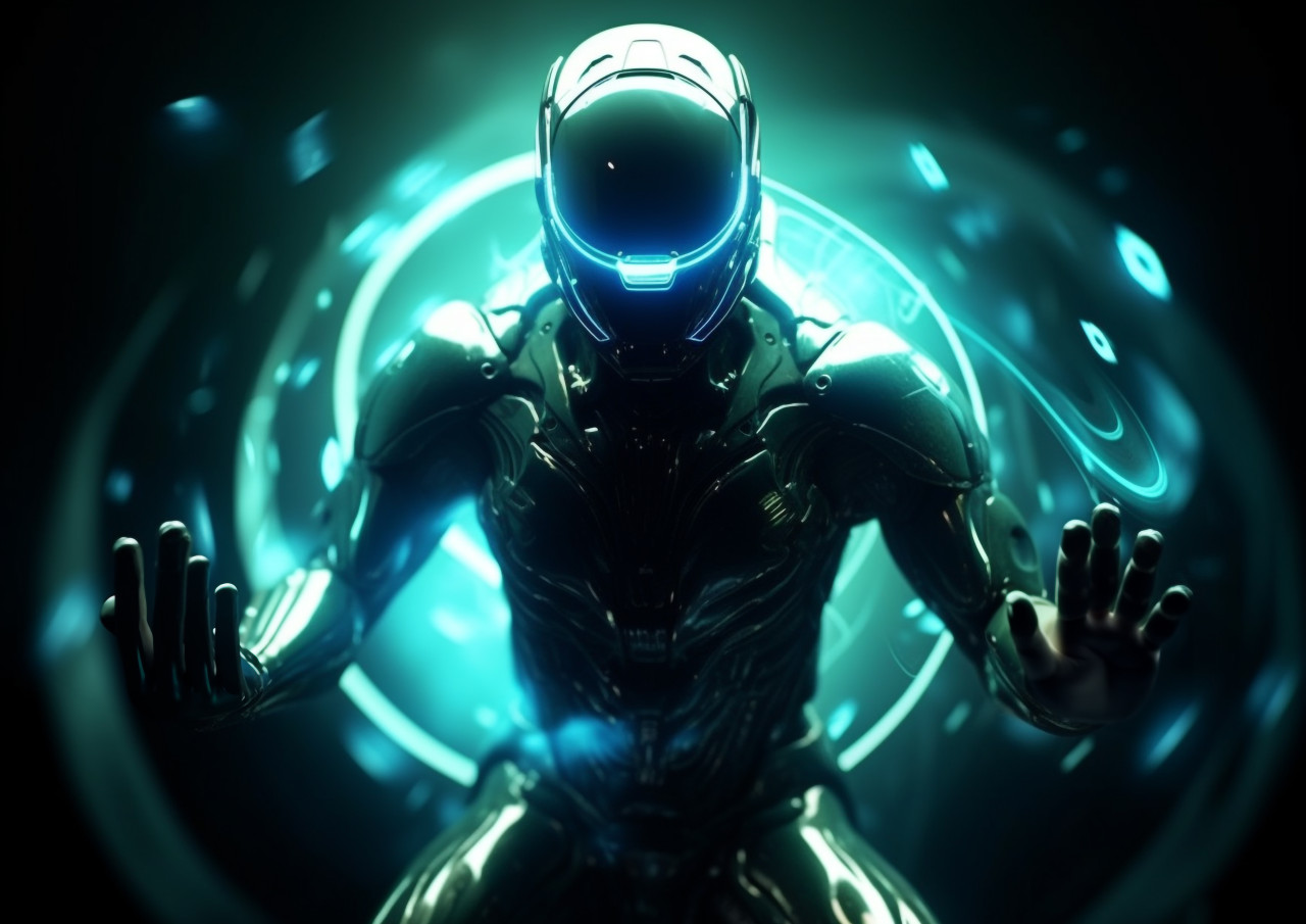 High-definition wallpaper of a mysterious shadow surrounded by a halo, futuristic image