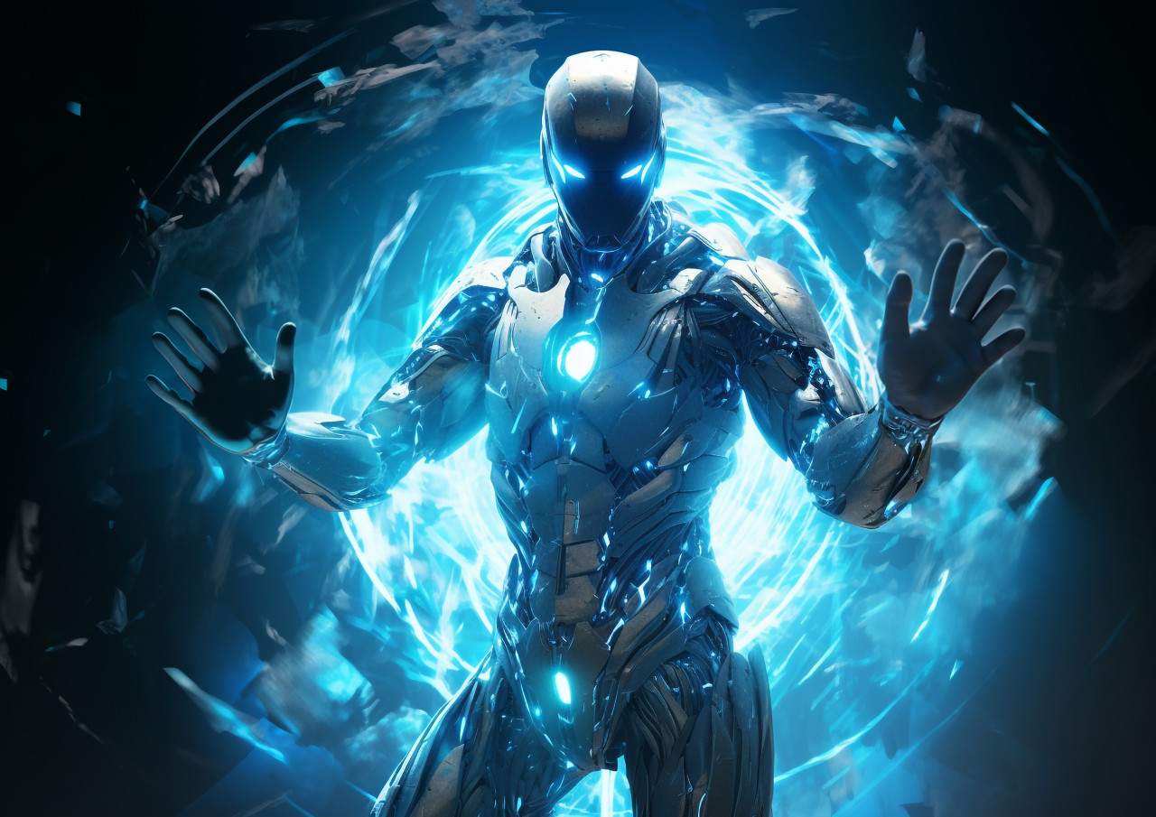 High-definition wallpaper of a mysterious shadow surrounded by a halo, futuristic image