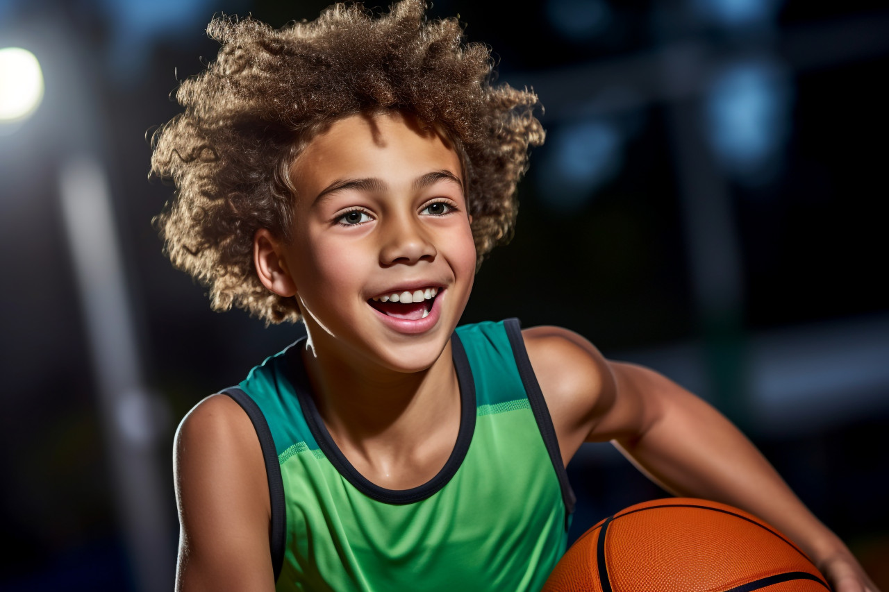 Picture of a young basketball player dribbling the ball, indoor sports and leisure activities images