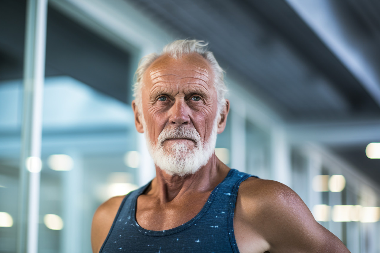 Picture of an older man next to the indoor pool, indoor sports and leisure activities images