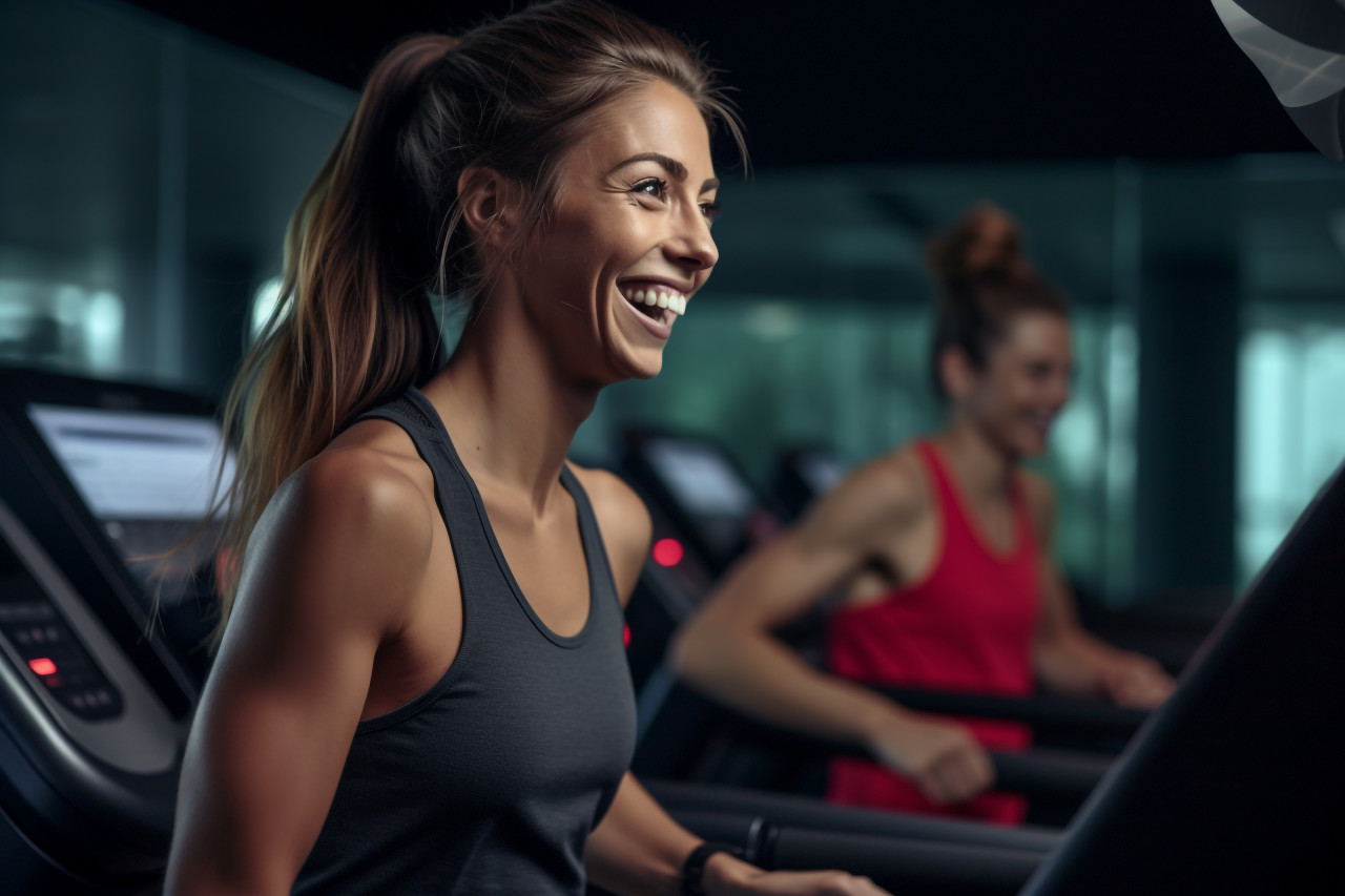 A picture of good looking people running on a treadmill, indoor sports and leisure activities images