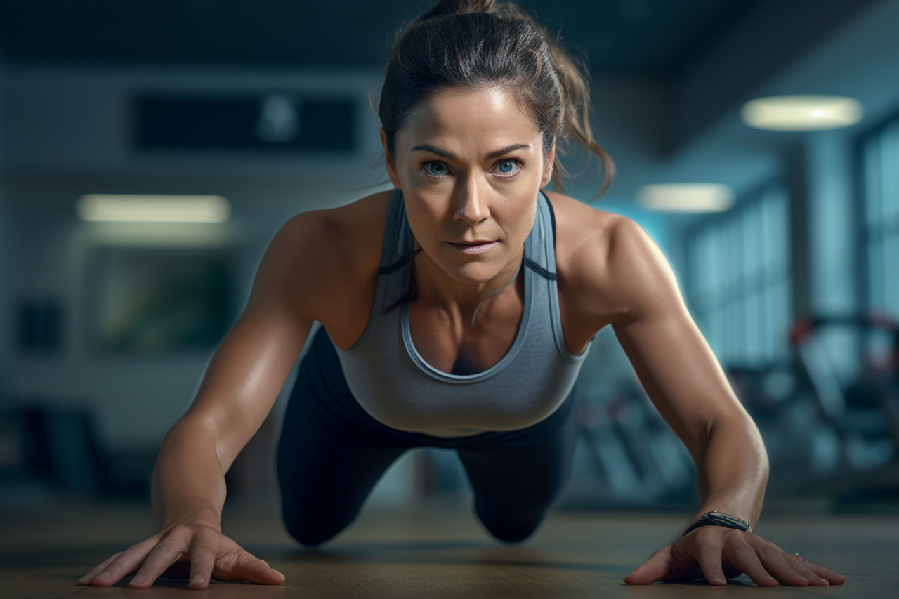 Picture of a woman exercising her arms and chest in the gym, indoor sports and leisure activities images