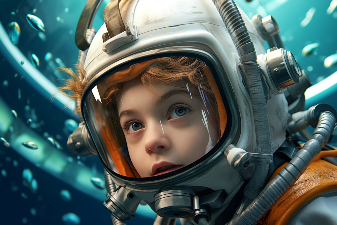 A picture of a girl who is learning to swim underwater in a swimming pool, indoor sports and leisure activities images