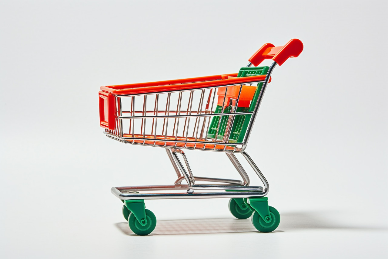 A picture of a shopping cart from the side taken in a studio with a white background, black friday deals