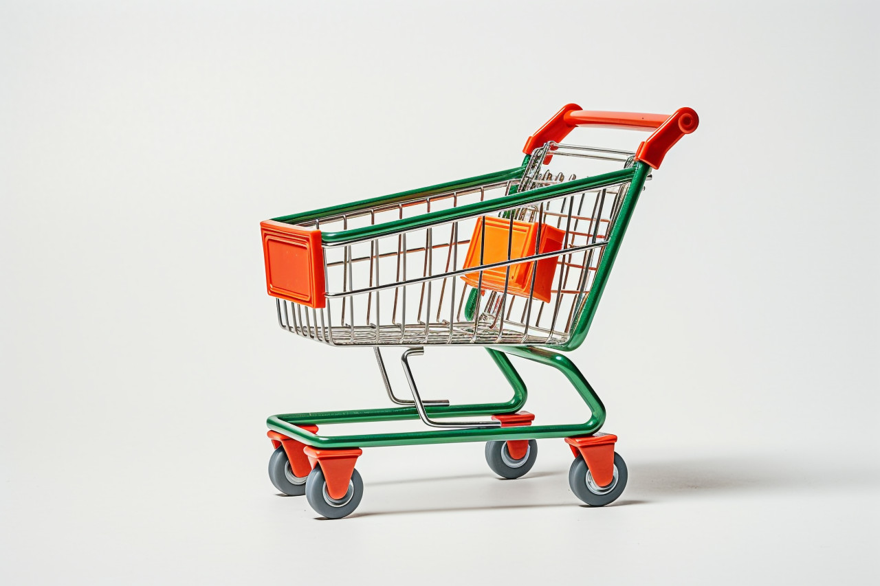 A picture of a shopping cart from the side taken in a studio with a white background, black friday deals