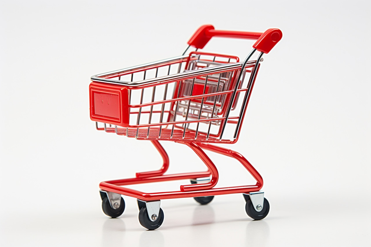 A close up photo of a shopping cart with a white background, black friday deals