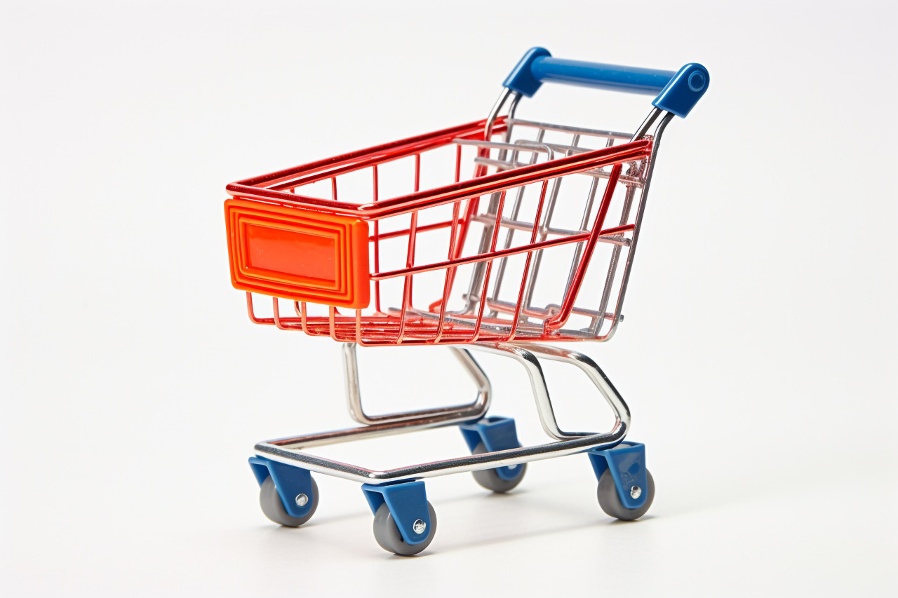 A close up photo of a shopping cart with a white background, black friday deals