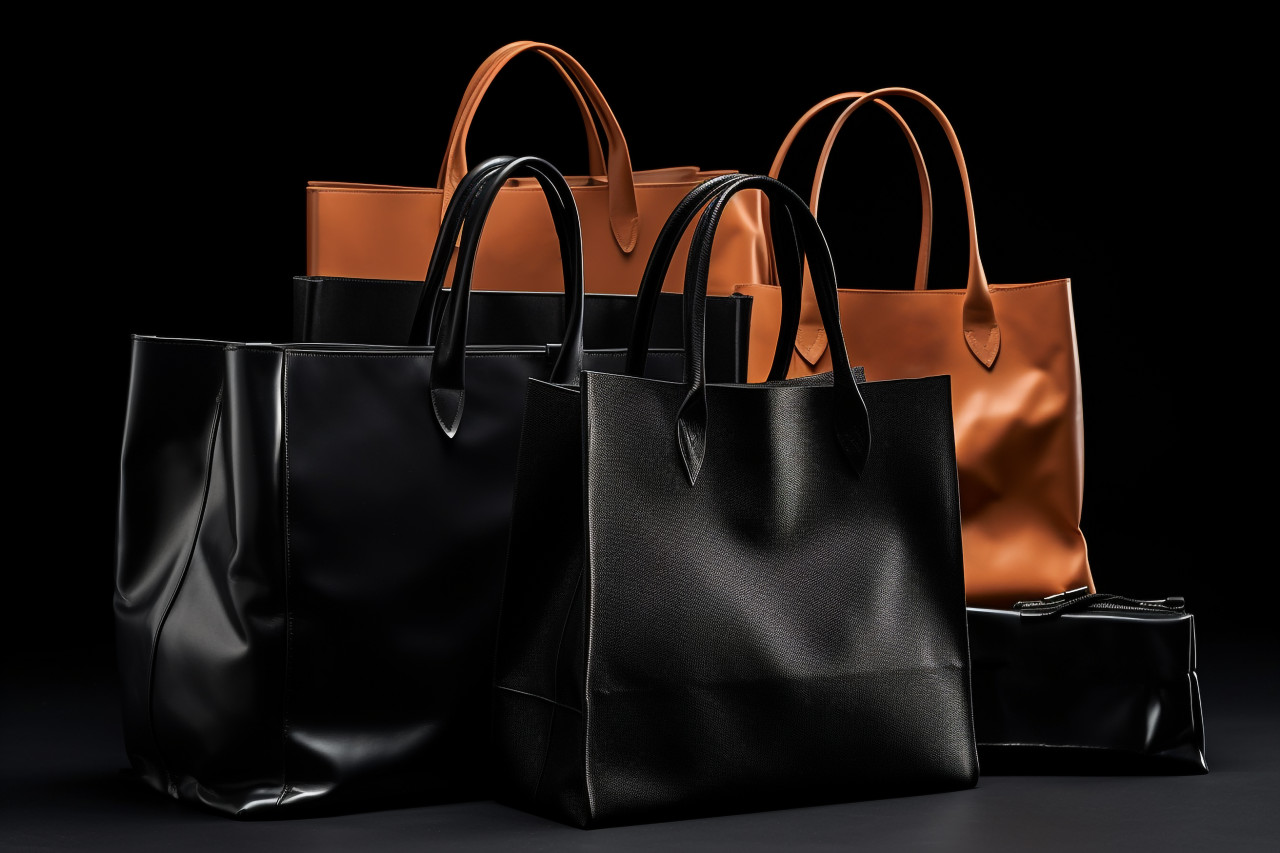 Black shopping bags on a black background for sale on black friday, black friday image