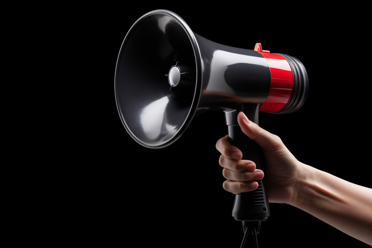 A hand gripping a black megaphone, black friday image