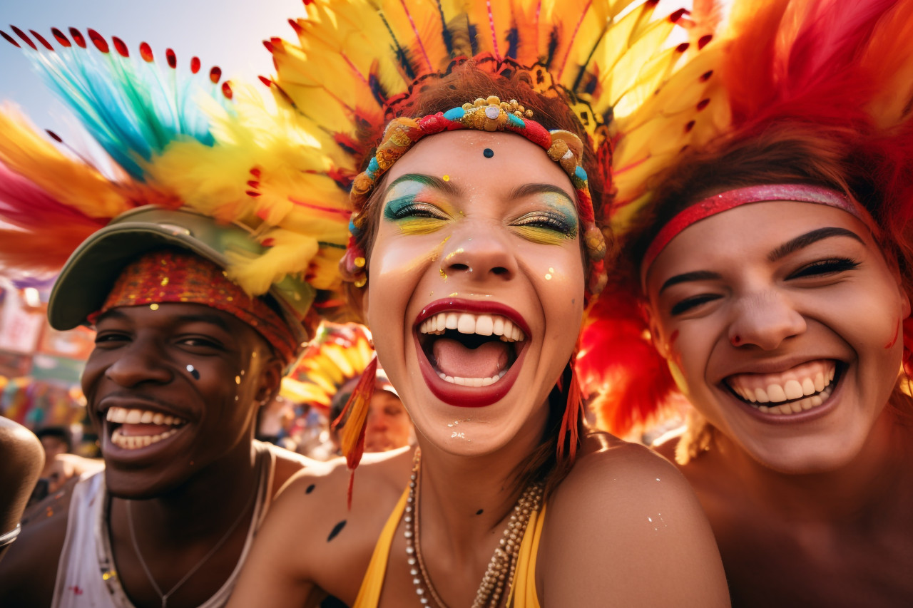 A photo of happy friends having fun at an amusement park festival