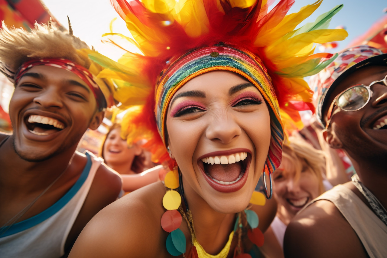A photo of happy friends having fun at an amusement park festival