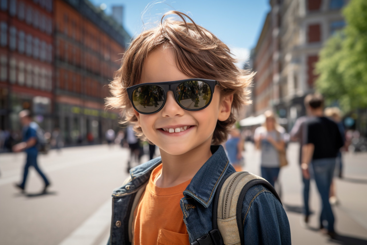 A picture of a young child visiting stockholm with his family in the summer in sweden