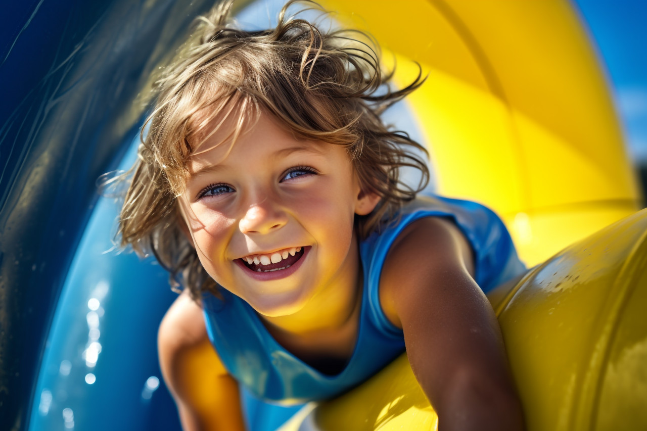 Picture of a young girl going down a water slide at a water park