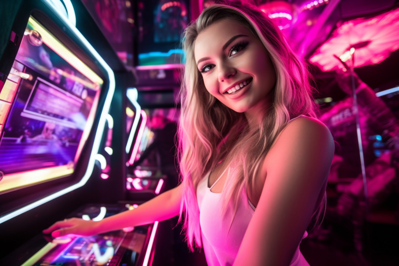 A photo of a female tourist taking a selfie inside a ferris wheel cabin at an amusement park in the old town square