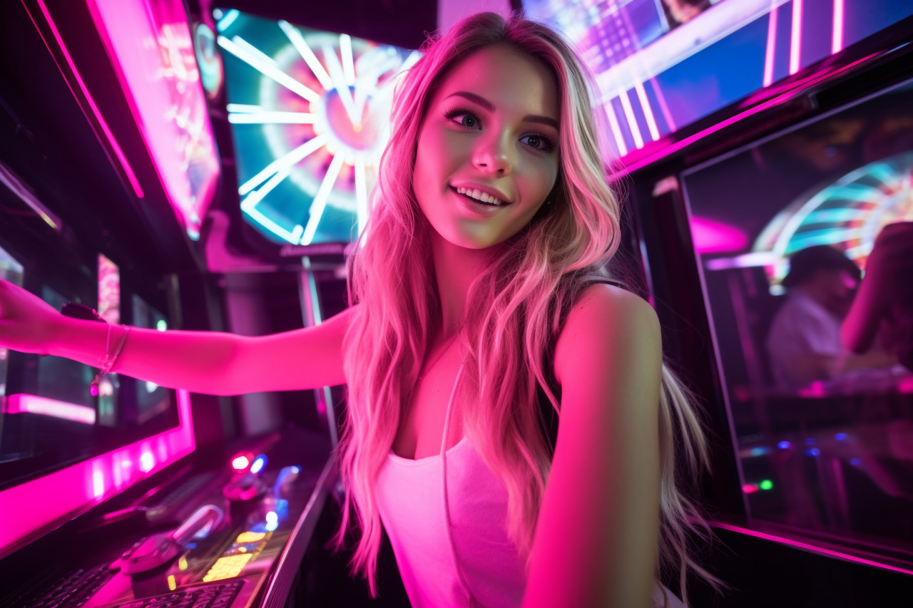 A photo of a female tourist taking a selfie inside a ferris wheel cabin at an amusement park in the old town square