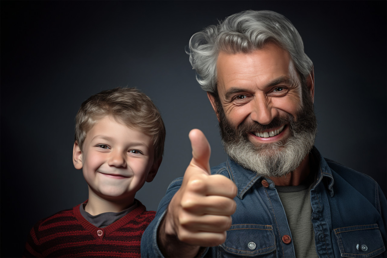 Dad and boy giving thumbs up
