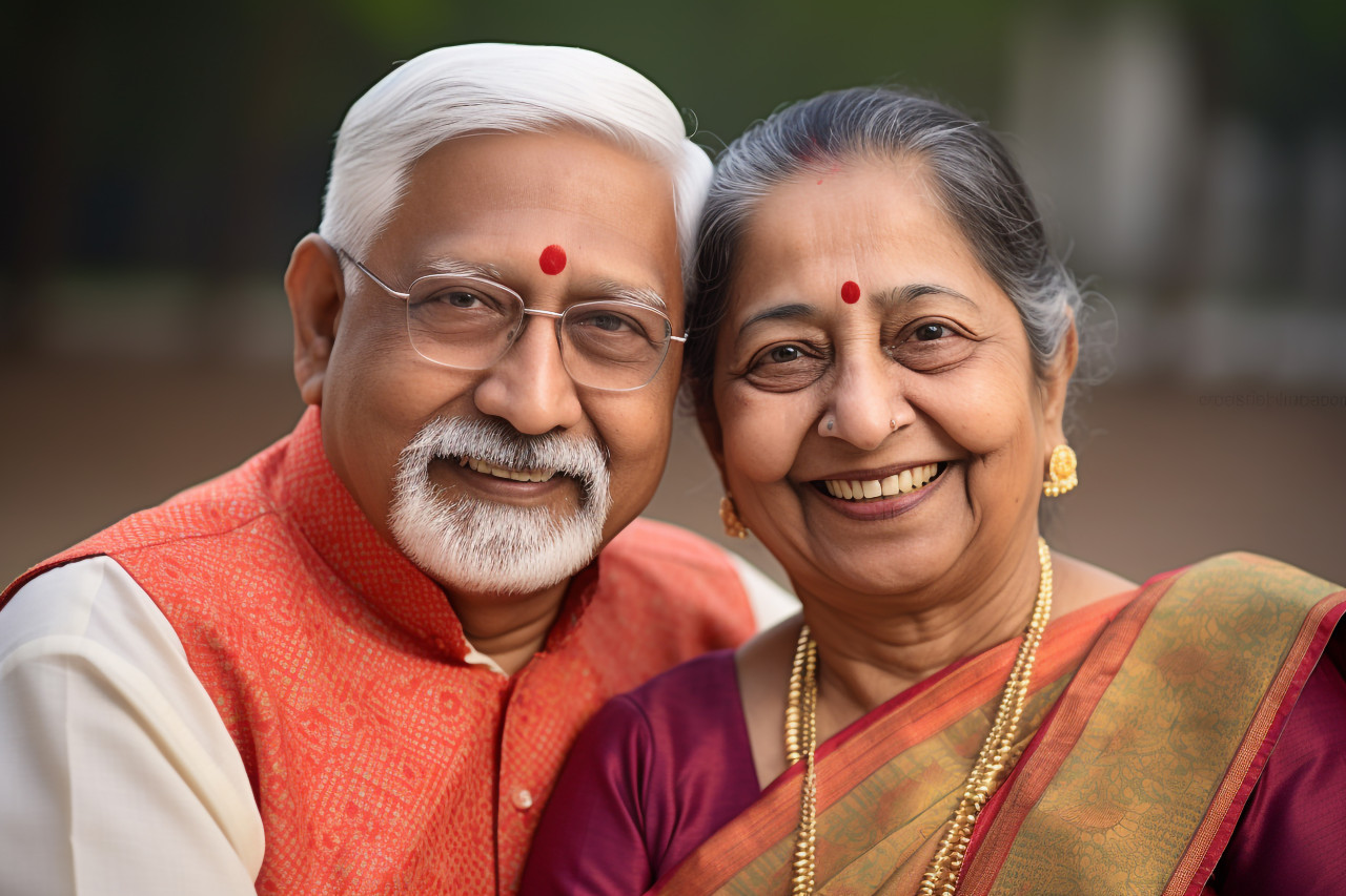 Senior indian couple smiling photo
