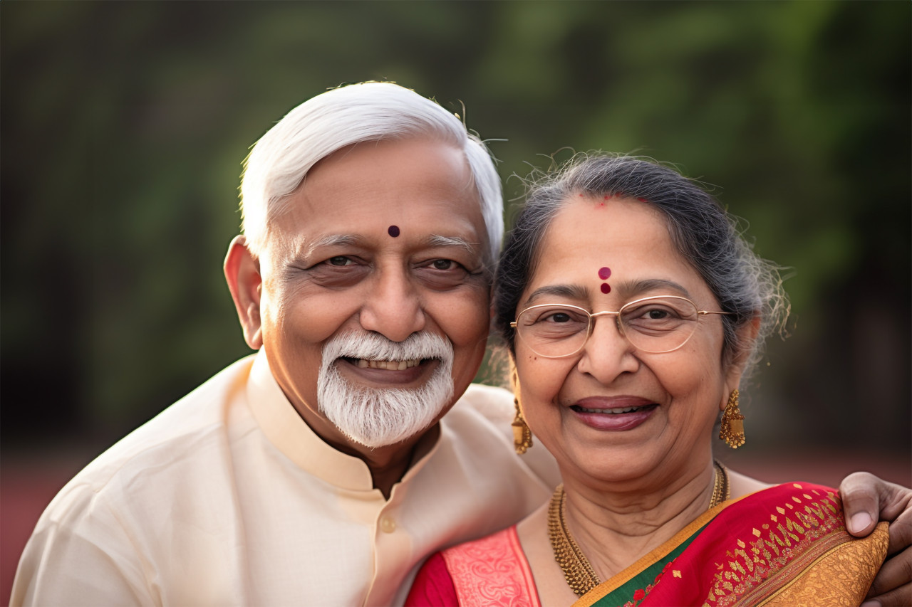 Senior indian couple smiling photo