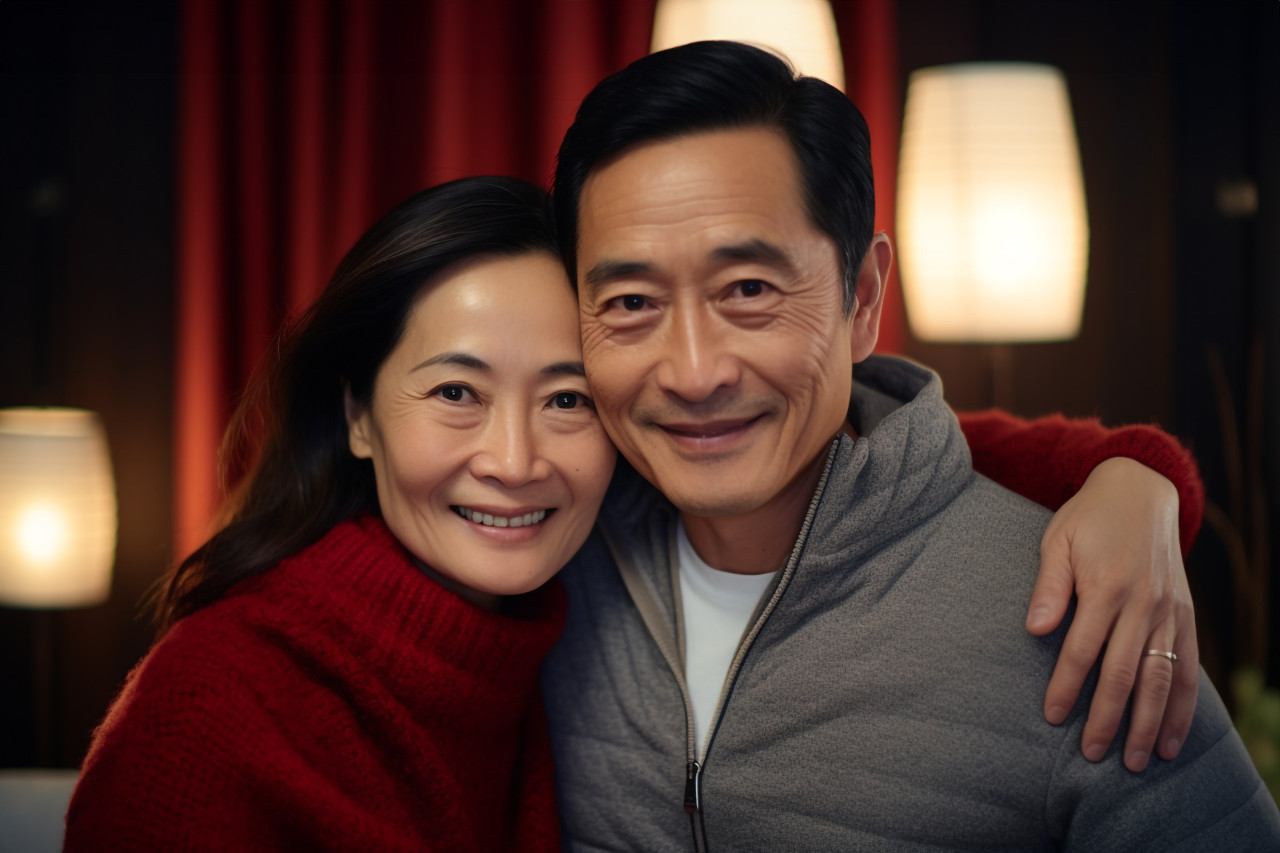 Picture of an asian couple in their middle years in a room