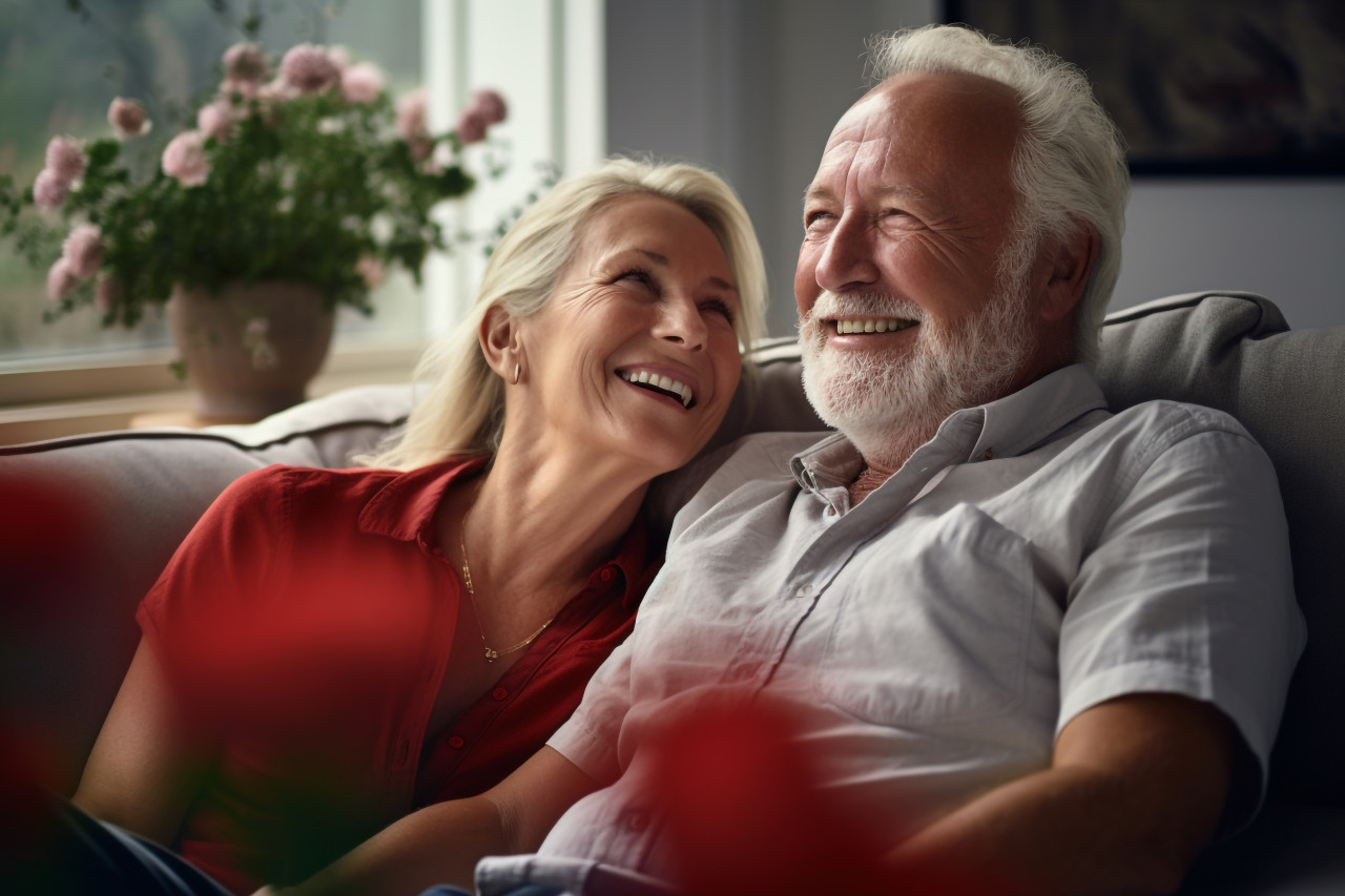 Happy older couple relaxing at home