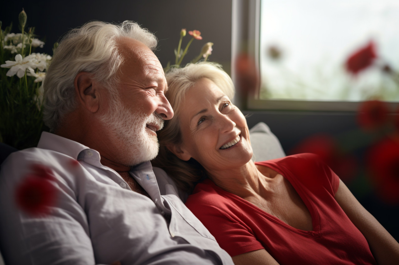 Happy older couple relaxing at home
