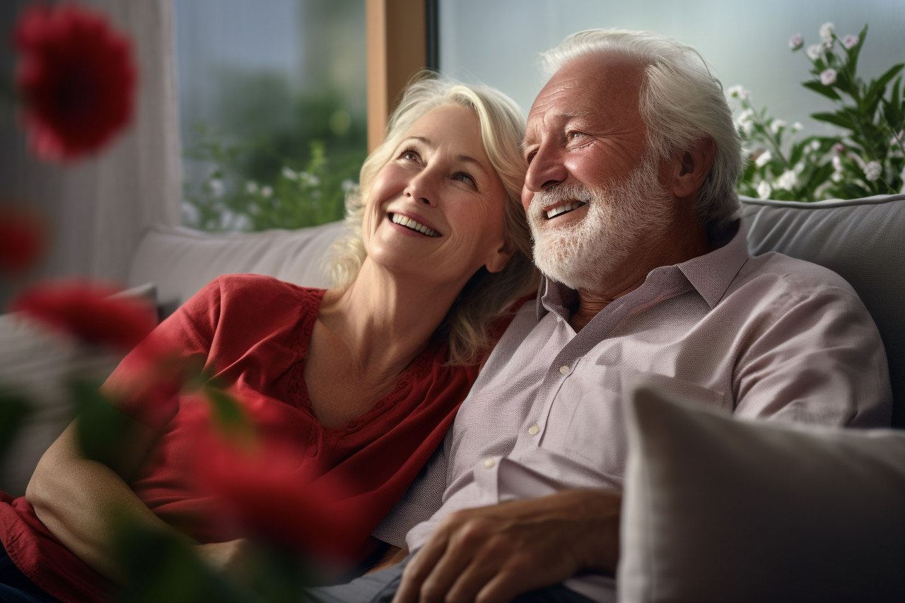 Happy older couple relaxing at home